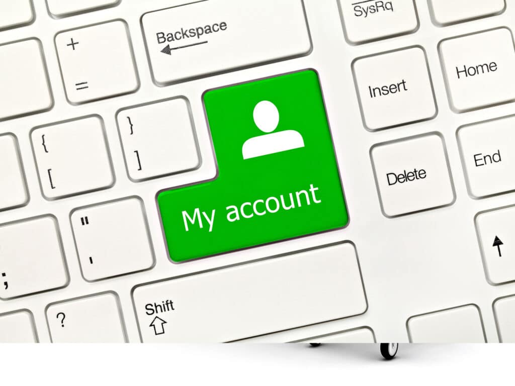Keyboard with green My Account key with icon