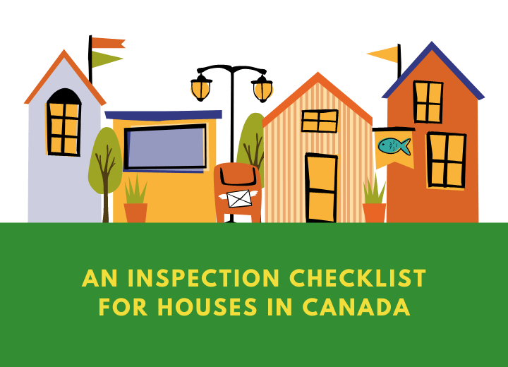 Illustration of Canadian houses with inspection checklist theme