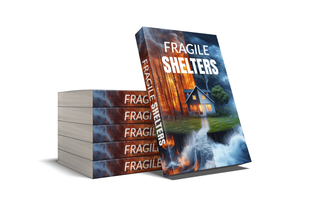 Stack of Fragile Shelters books with dramatic cover art