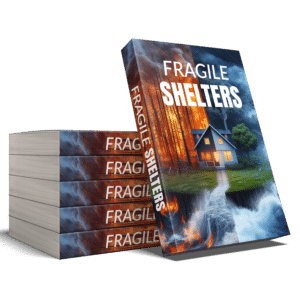 Stack of Fragile Shelters books with dramatic cover art