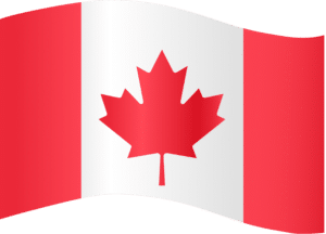 Canadian flag with red maple leaf and vertical red bands