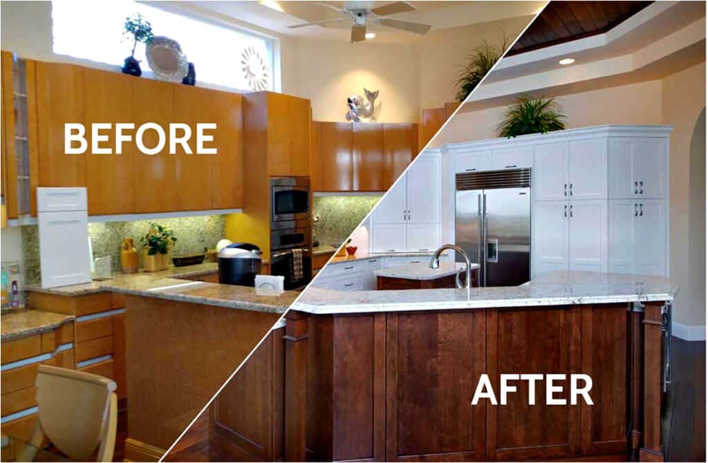 Kitchen remodel before and after showcasing modern updates