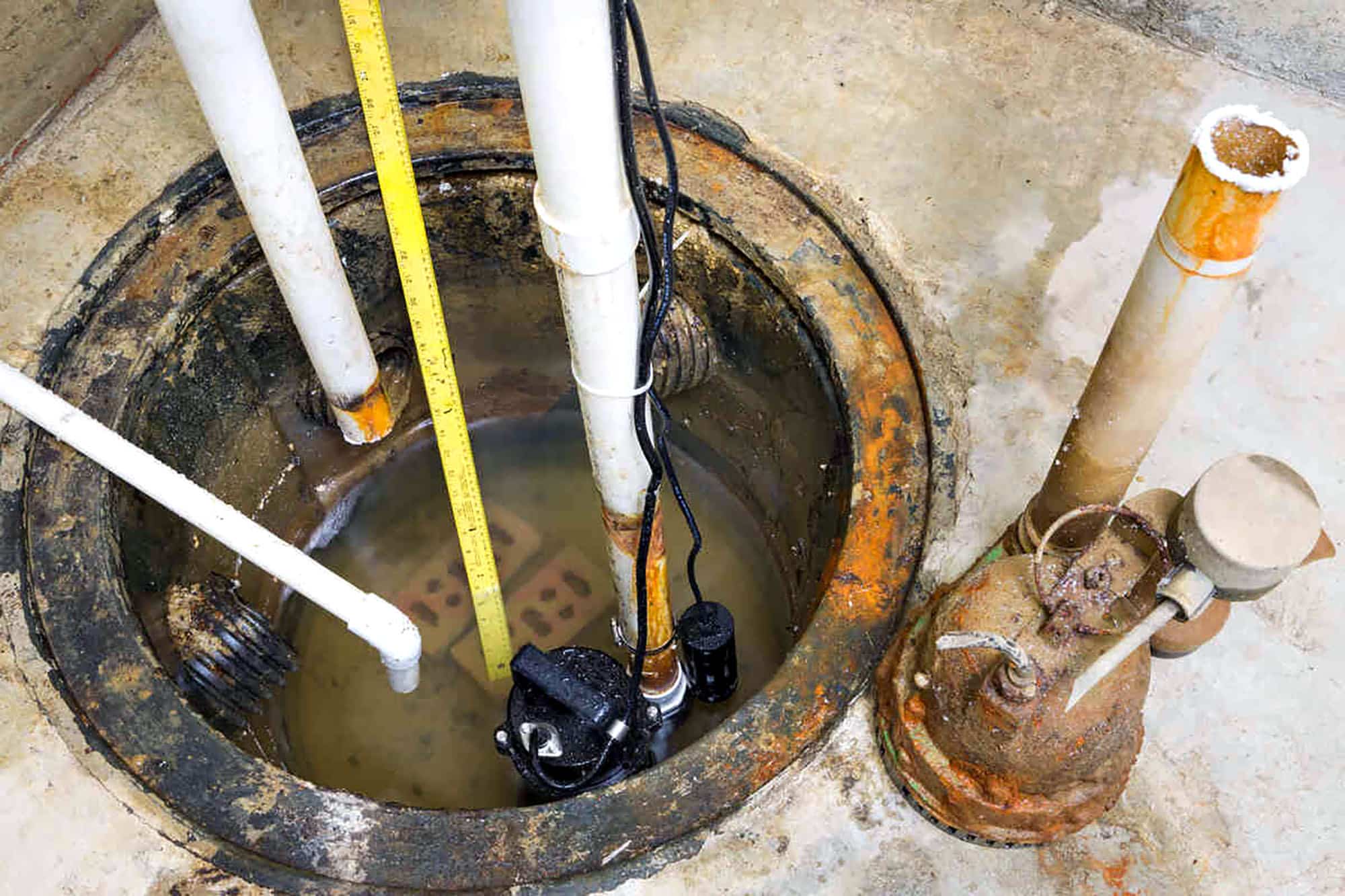 Sump pump system in a basement with standing water