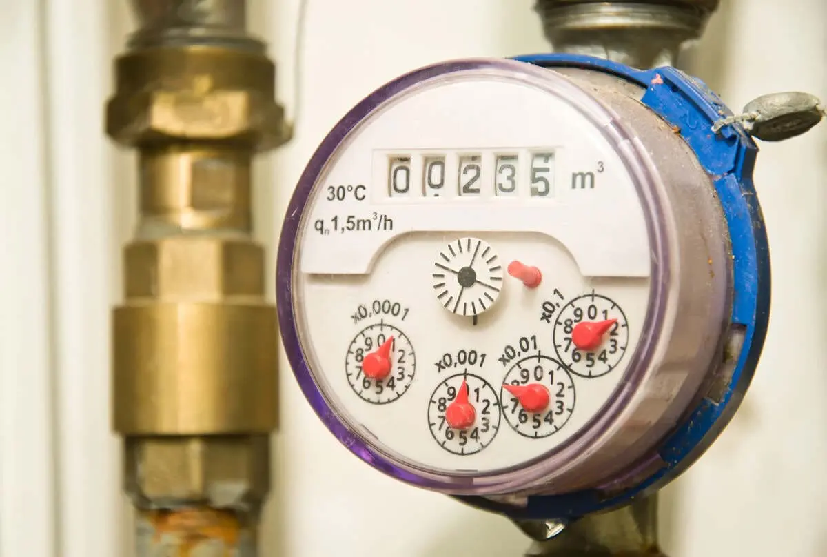 Residential water meter measuring water usage in cubic metres
